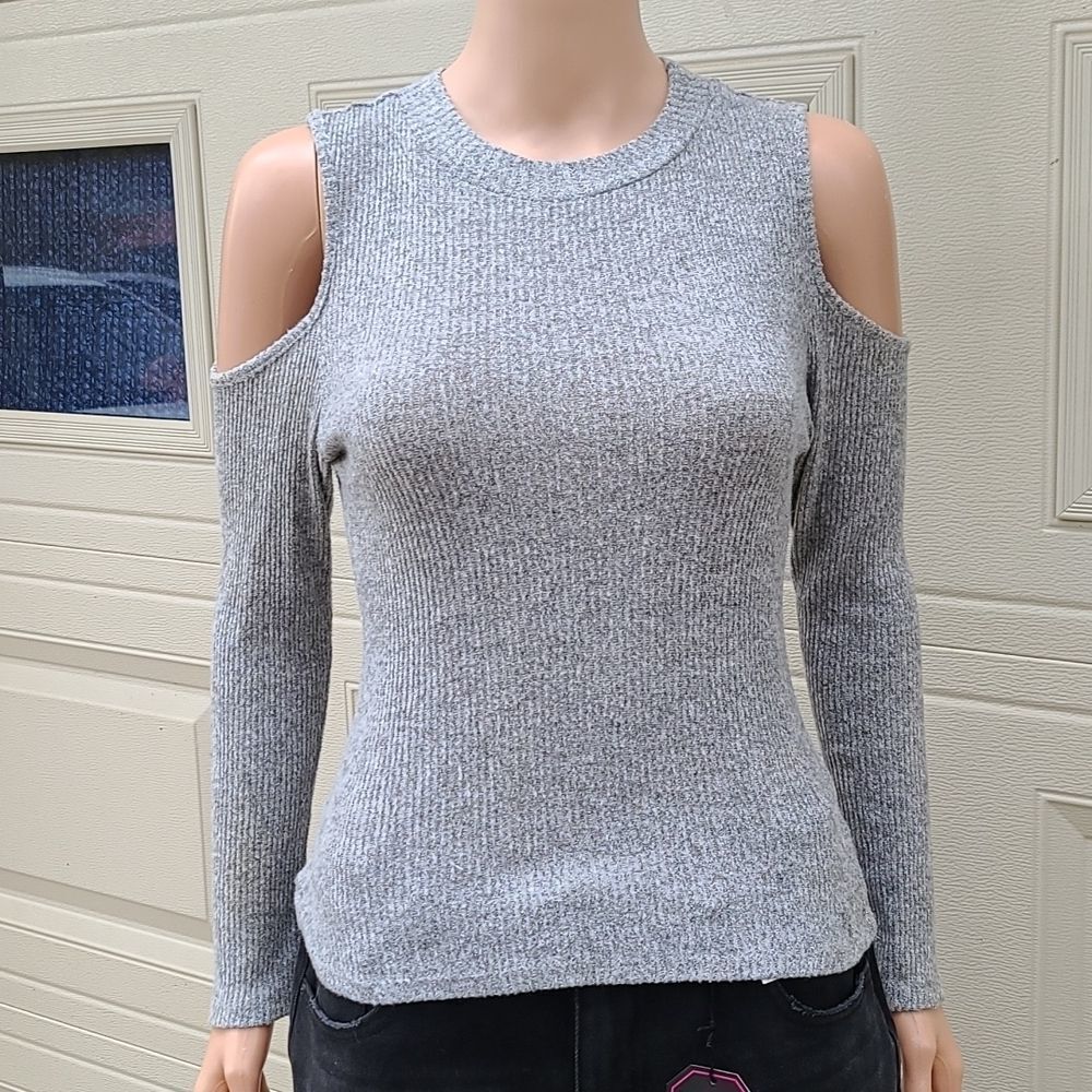 Active USA ultra soft ribbed cut out shoulders sweater